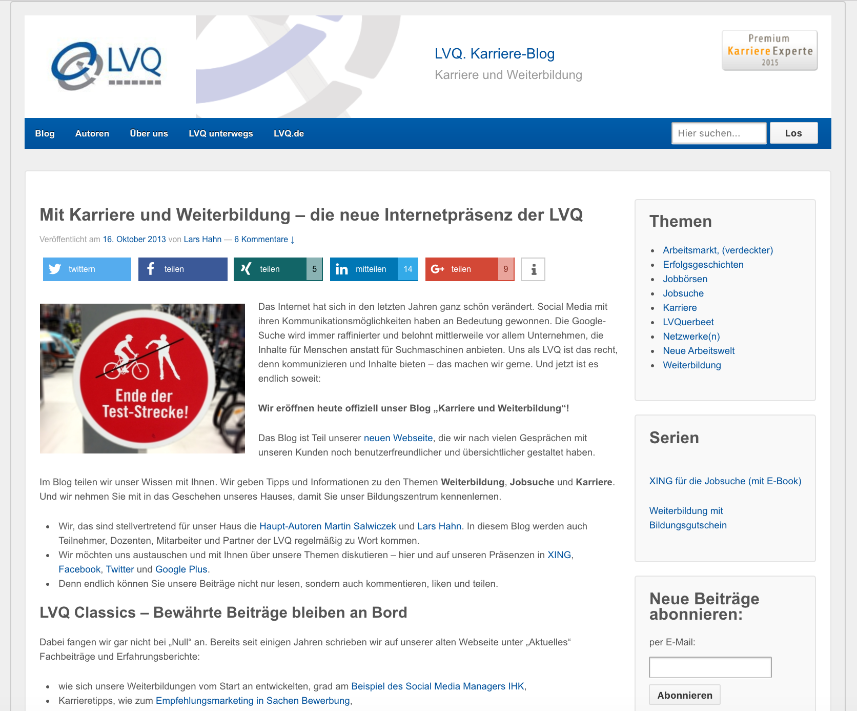 Im Jahr 2013 ging das LVQ Blog an den Start