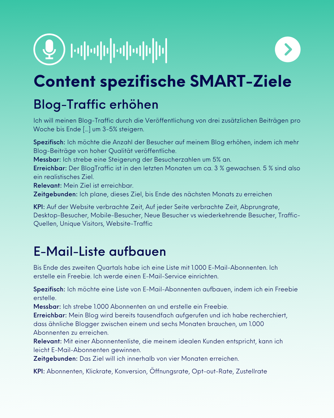 Allgemeine SMART-Ziele: Blog-Traffic und E-Mail-Liste
