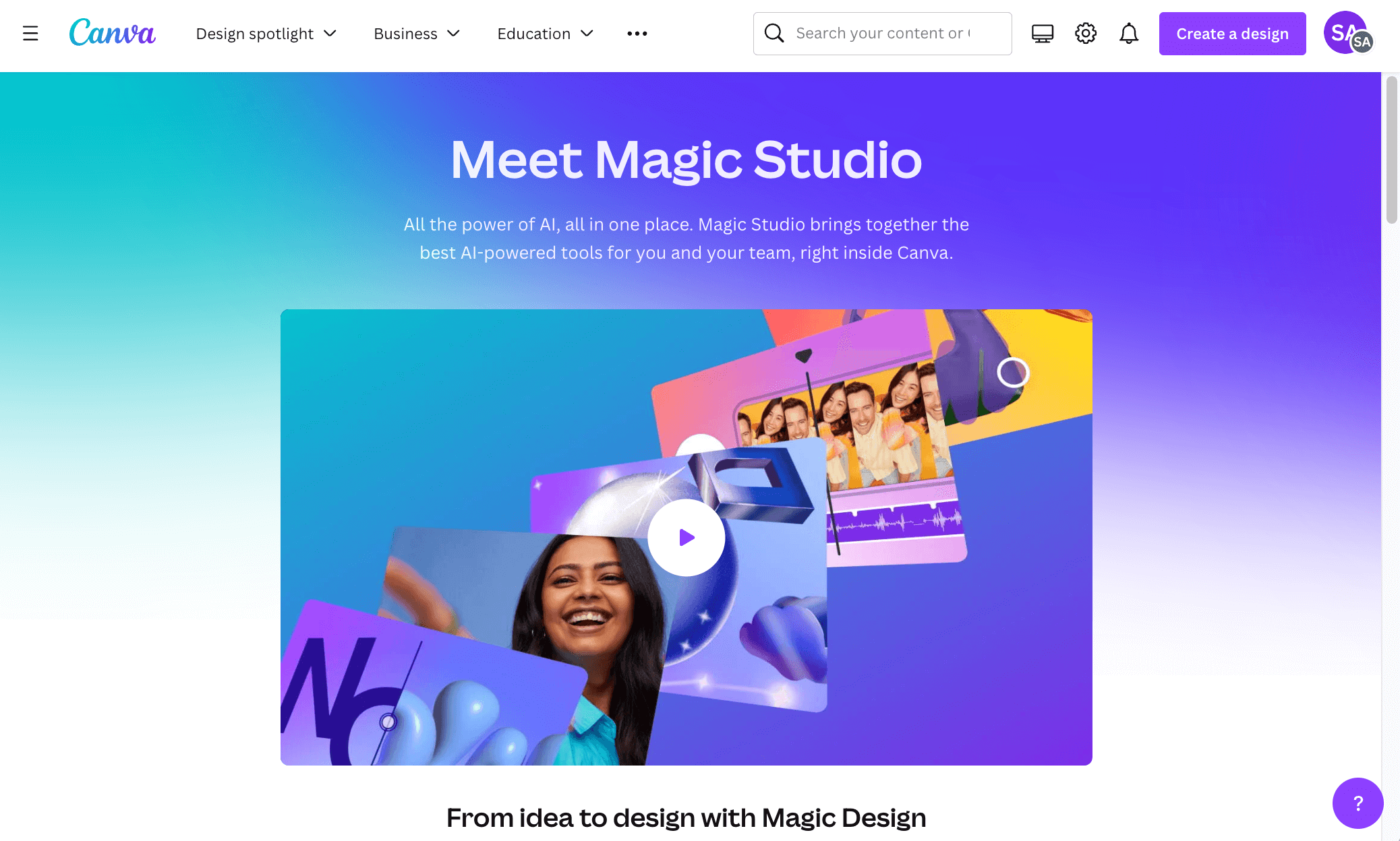 Canva Magic Studio Startseite