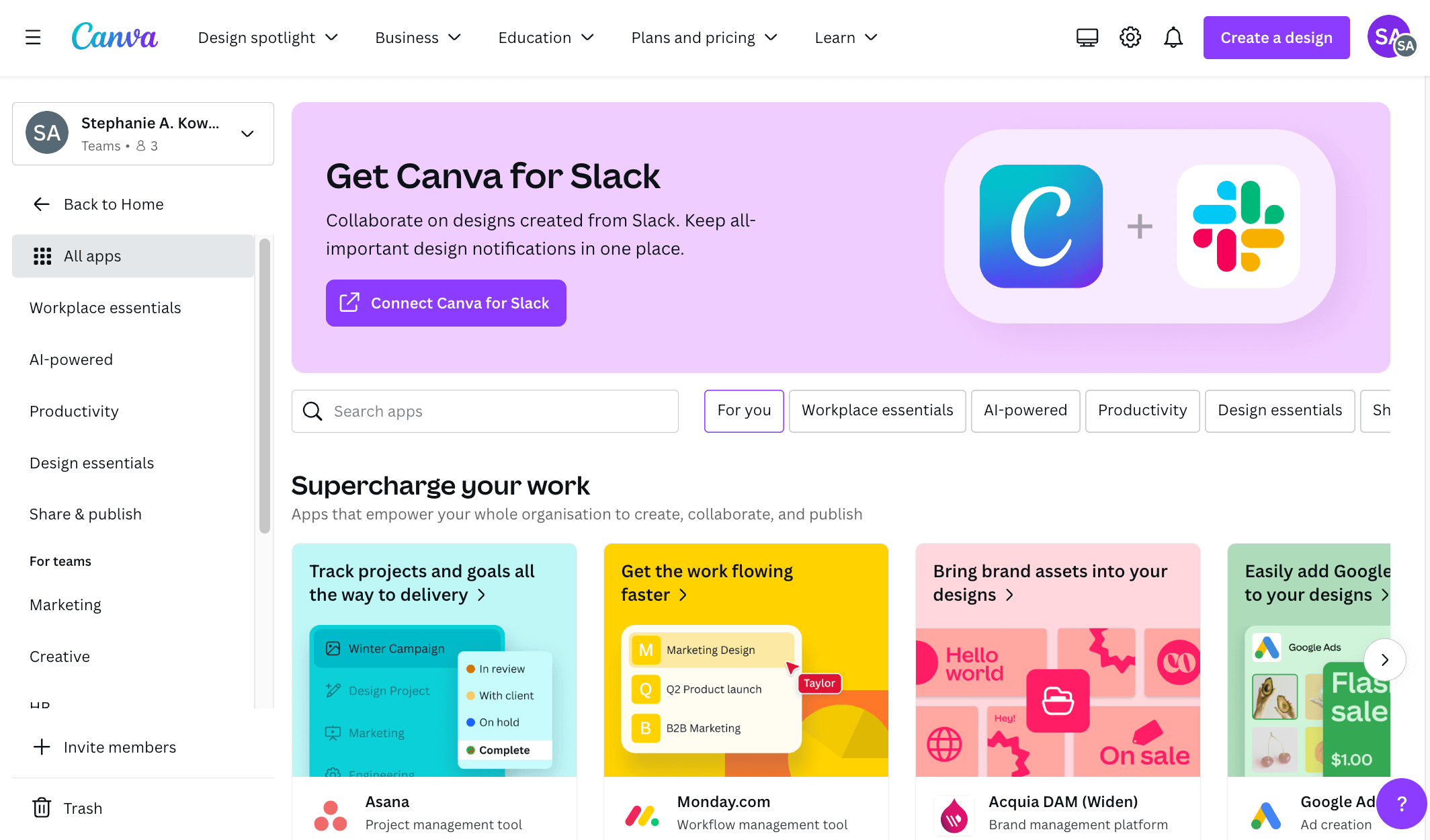 Übersichtsseite von Canva Apps